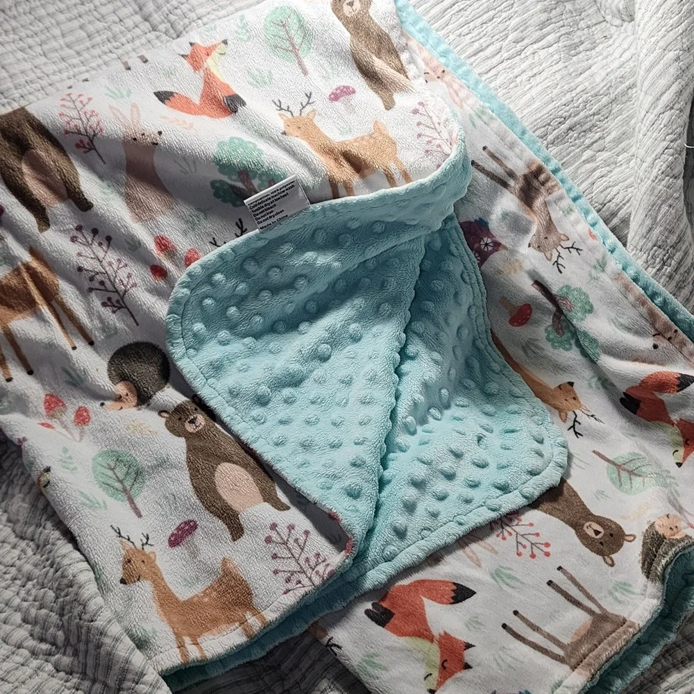 Bundled Joy Baby Gifts Woodland Animal Minky Dot Blue Security Blanket 30x40